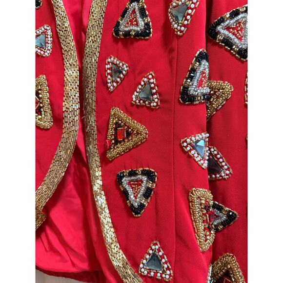 Vintage Black Tie He-Ro Heavy Beaded Red Single Button Blazer Jacket - Picture 6 of 9